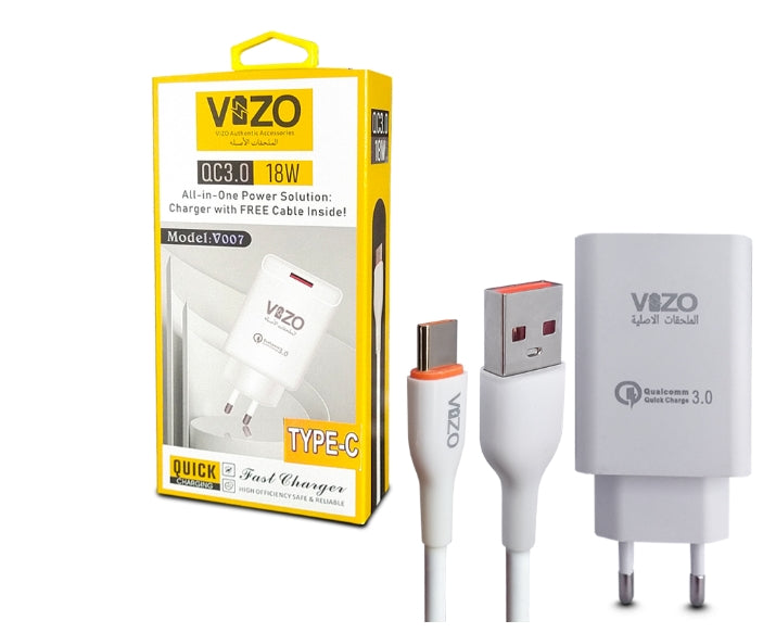 Vizo V007 Type-C 18W Fast Charger | 1 USB Port | Android Mobile Phone Adapter