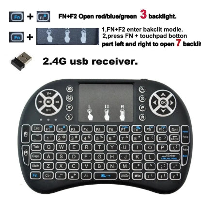 Mini Touchpad Rf 500 Wireless With 3 Colour Backlit Keyboard Mouse (random Color)